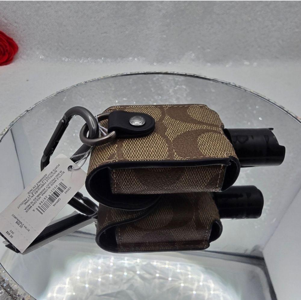 Coach Hand Sanitizer Holder Refillable Signature Logo Khaki Bag Charm - Picture 5 of 10
